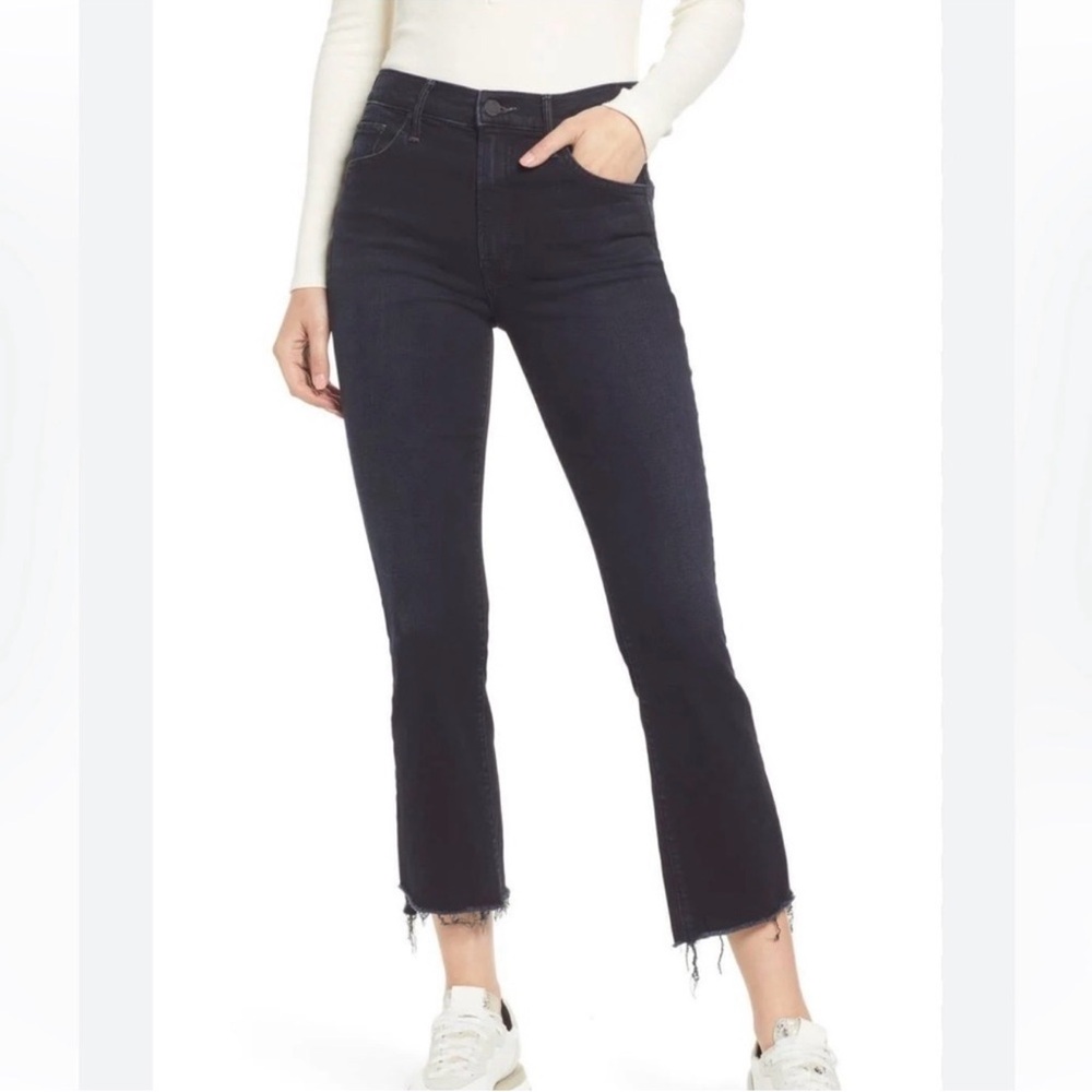 Women's Black Frayed Hem Jeans : Mother Insider Crop Night In Paris